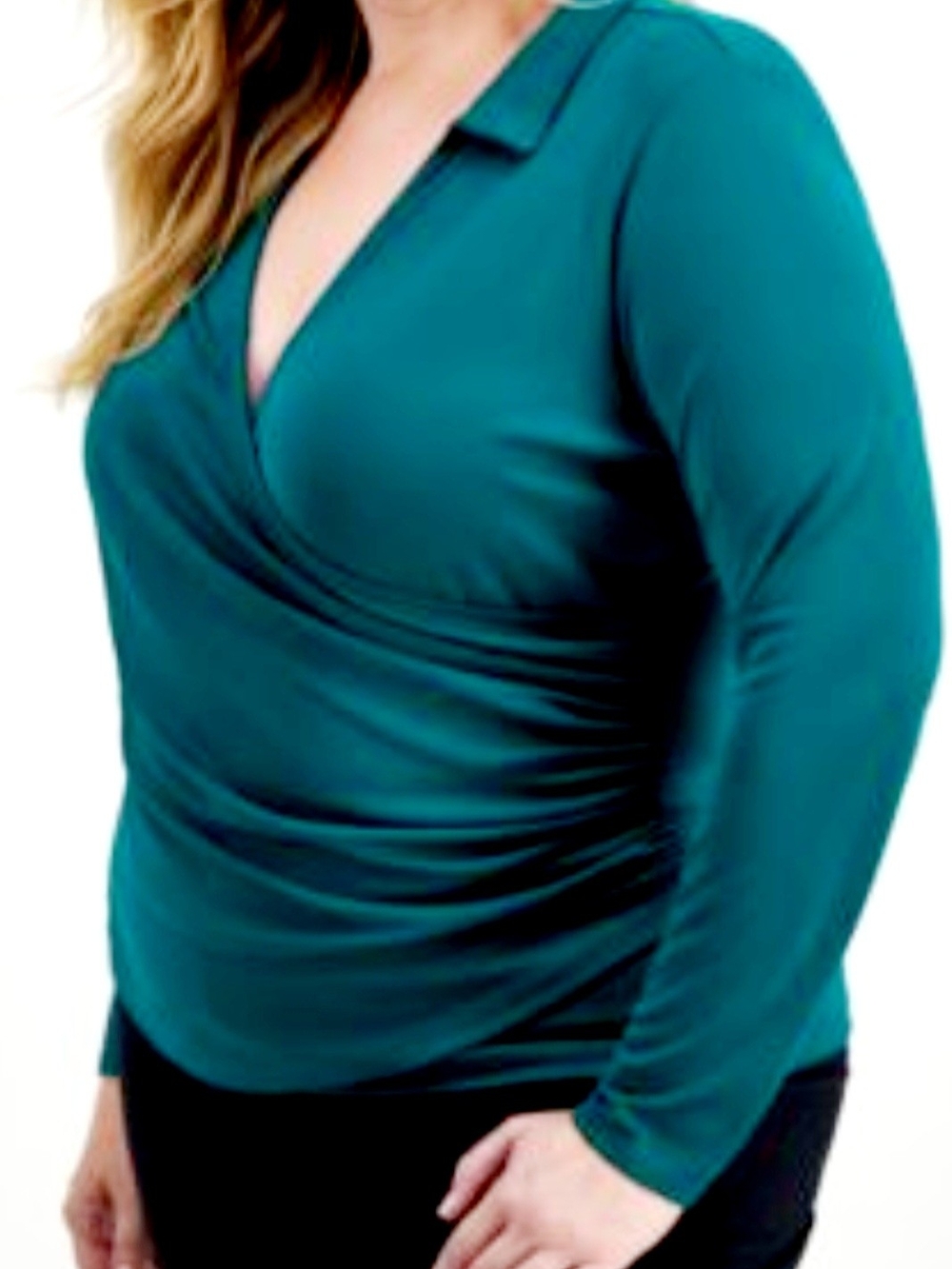 INC International Concepts Teal Wrap-Style Long Sleeve Top